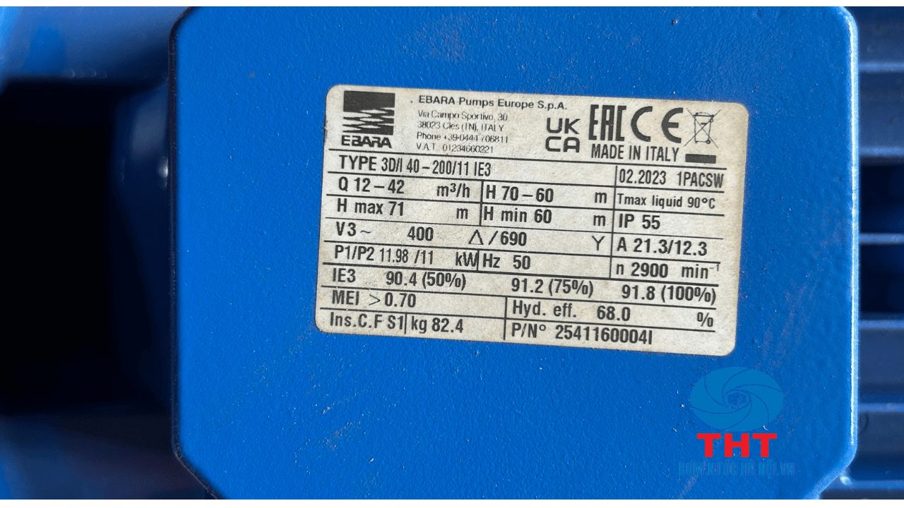 Bơm ly tâm đầu gang Ebara 3D 40-160/3.0 4HP 3KW 380V 9