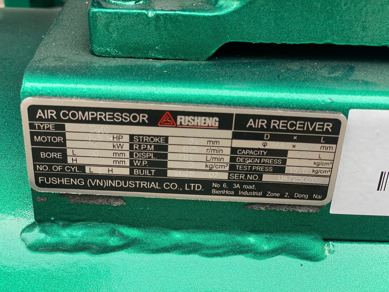 Máy nén khí Fusheng thấp áp VA-65 1HP 220V 7